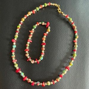 Handmade Imperial Jasper and Agate Necklace and Bracelet Set